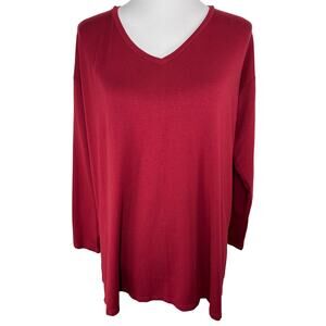 Eileen Fisher Cranberry Red Tencel V-Neck Long Sleeve, Boxy, Tunic, Top, Medium